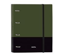 Safta Dark Forest - Cartella 4 anelli da 35 cm con 100 fogli A4, ideale per bambini di diverse età, comoda e versatile, qualità e resistenza, 27 x 3,5 x 32 cm, colore: verde cachi/nero, Verde