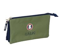safta EL PULPO - Astuccio triplo, astuccio per bambini, ideale per bambini in età scolastica, comodo e versatile, qualità e resistenza, 22 x 3 x 12 cm, Verde cachi/blu marino, M, Casual