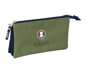 safta EL PULPO - Astuccio triplo, astuccio per bambini, ideale per bambini in età scolastica, comodo e versatile, qualità e resistenza, 22 x 3 x 12 cm, Verde cachi/blu marino, M, Casual