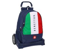 Safta BENETTON FLAG - Zaino Scuola, Indietro Ergonomico, con Carrello Evolution, Ideale per Bambini di diverse età, Comodo e Versatile, Qualità e Resistenza, 32 x 16 x 44 cm, Blu navy, M, Casual