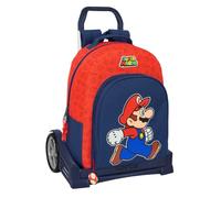 Safta SUPER MARIO TRICK - Zaino per scuola, schienale ergonomico, con carrello Evolution, ideale per bambini di diverse età, comodo e versatile, qualità e resistenza, 32 x 15 x 42 cm, blu scuro/rosso,