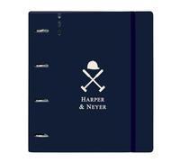 Safta HARPER & NEYER - Carpeblock con 4 anelli da 35 mm, con ricambio, con 100 fogli A4, ideale per bambini di diverse età, confortevole e versatile, qualità e resistenza, 27 x 4 x 32 cm, Blu navy, M,