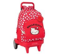 safta HELLO KITTY ICONIC - Zaino grande con ruote, Compact Evoluzione, rimovibile, ideale per bambini di diverse età, comodo e versatile, qualità e resistenza, 33 x 22 x 45 cm, rosso/bianco, M,