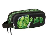 Safta Hulk 3D - Astuccio doppio 3D, astuccio per bambini, ideale per bambini in età scolastica, comodo e versatile, qualità e resistenza, 21 x 6 x 8 cm, colore: nero/verde, Nero/Verde, Estándar,