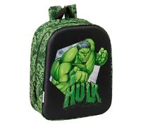 Safta HULK 3D - Zaino da asilo 3D, adattabile al carrello, facile da pulire, ideale per bambini di diverse età, comodo e versatile, qualità e resistenza, 22 x 10 x 27 cm, colore: nero/verde, Nero /