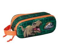Safta JURASSIC WORLD 3D - Astuccio doppio 3D, astuccio per bambini, ideale per bambini in età scolastica, comodo e versatile, qualità e resistenza, 21 x 6 x 8 cm, verde scuro, M, Casual