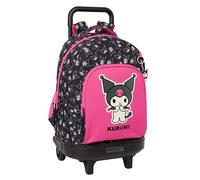 Safta KUROMI - Zaino grande con ruote, compatto, rimovibile, ideale per bambini di diverse età, comodo e versatile, qualità e resistenza, 33 x 22 x 45 cm, nero/fucsia, M, Casual