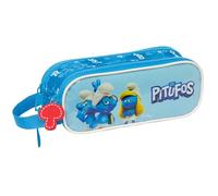 Safta LOS Puffos - Astuccio doppio bambino, astuccio per bambini, ideale per bambini in età scolastica, comodo e versatile, qualità e resistenza, 21 x 6 x 8 cm, colore celeste/blu, Celeste/Blu,