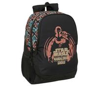 Safta Mandalorian & Grogu - Astuccio scolastico con 3 scomparti e cerniera, include 16 matite, 14 pennarelli, righello e semicerchio, dimensioni 12,5 x 5,5 x 19,5 cm, Zaino per la scuola adattabile