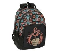 Safta Mandalorian & Grogu - Astuccio scolastico con 3 scomparti e cerniera, include 16 matite, 14 pennarelli, righello e semicerchio, dimensioni 12,5 x 5,5 x 19,5 cm, Zaino scolastico doppio, Medio