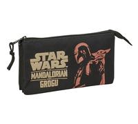 MANDALORIAN & GROGU - Astuccio triplo, astuccio per bambini, ideale per bambini in età scolastica, comodo e versatile, qualità e resistenza, 22 x 3 x 12 cm