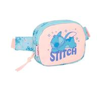 SAFTA | Marsupio Bambini Disney Stitch Ohana, Scomparto Principale con Cerniera, Cinghia Regolabile con Chiusura in PVC, Leggero e Resistente, Blu e Rosa, Rientro a Scuola, Dimensioni 14x4x11 cm