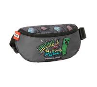 SAFTA | Marsupio Scolastico Minecraft Graffiti, Scomparto Principale Capiente con Cerniera, Cintura Regolabile con Chiusura in PVC, Design Gris con Iconos y Tirador TNT, Dimensioni 23x9x14 cm