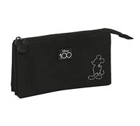 safta MICKEY MOUSE 100 - Astuccio triplo, astuccio per bambini, ideale per bambini dai 5 ai 14 anni, comodo e versatile, qualità e resistenza, 22 x 3 x 12 cm, colore: nero, Nero, Estándar, Casual