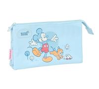 safta MICKEY MOUSE BABY - Astuccio triplo, astuccio per bambini, ideale per bambini in età scolastica, comodo e versatile, qualità e resistenza, 22 x 3 x 12 cm, Blu chiaro, M, Casual