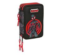 safta MILES MORALES - Astuccio scuola con 37 utili inclusi, astuccio per bambini, ideale per bambini dai 5 ai 14 anni, comodo e versatile, qualità e resistenza, 12,5 x 5,5 x 19,5 cm