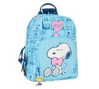 Safta - Mini zaino scolastico Snoopy Love, per giovani e bambini, spallacci regolabili imbottiti con fibbia in metallo, tasca anteriore e posteriore con cerniera, zaino da ragazza, dimensioni 25 x 13