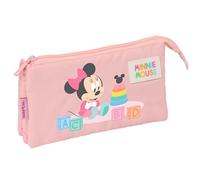 MINNIE MOUSE BABY - Astuccio triplo, astuccio per bambini, ideale per bambini in età scolastica, comodo e versatile, qualità e resistenza, 22 x 3 x 12 cm