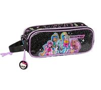 Safta Monster High - Astuccio doppio per bambini, astuccio per bambini, ideale per bambini in età scolastica, comodo e versatile, qualità e resistenza, 21 x 6 x 8 cm, colore: nero, Nero, Estándar,