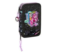 Safta Monster High - Astuccio scolastico per bambini, con 28 oggetti inclusi, ideale per bambini dai 5 ai 14 anni, comodo e versatile, qualità e resistenza, 12,5 x 4 x 19,5 cm, colore: nero