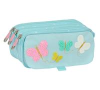 Safta Moos BuTTERFLIES - Astuccio triplo Big riciclato, astuccio per bambini, ideale per bambini in età scolastica, comodo e versatile, qualità e resistenza, 21,5 x 8 x 10 cm, colore blu chiaro, Blu