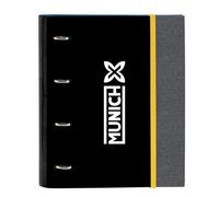 Safta MUNICH TOPO - Cartellina 4 anelli da 35 cm con 100 fogli A4, ideale per bambini di diverse età, comoda e versatile, qualità e resistenza, 27 x 3,5 x 32 cm, Nero, M, Casual