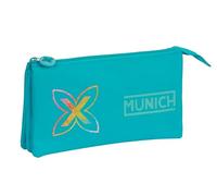 Safta Munich Turchese - Astuccio triplo, astuccio per bambini, ideale per bambini in età scolastica, comodo e versatile, qualità e resistenza, 22 x 3 x 12 cm, colore, turchese, Estándar, Casual