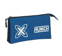 Safta Munich Ultramar - Astuccio triplo, astuccio per bambini, ideale per bambini in età scolastica, comodo e versatile, qualità e resistenza, 22 x 3 x 12 cm, colore, blu oltremare, Estándar, Casual
