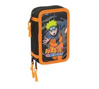 Safta Astuccio scuola Naruto con 37 utili inclusi ideale per 5-14 anni 12,5x5,5x19,5 cm Nero