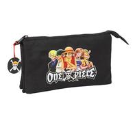 Safta One Piece - Astuccio triplo, astuccio per bambini, ideale per bambini in età scolastica, comodo e versatile, qualità e resistenza, 22 x 3 x 12 cm, colore nero, Nero, Estándar, Casual