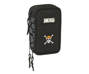 Safta One Piece Pirates - Astuccio scuola con 37 utili inclusi, astuccio per bambini, ideale per bambini dai 5 ai 14 anni, comodo e versatile, qualità e resistenza, 12,5 x 5,5 x 19,5 cm, Nero, M,