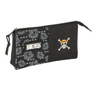safta One Piece Pirates - Astuccio Triplo, Astuccio per bambini, ideale per bambini in età scolastica, comodo e versatile, qualità e resistenza, 22 x 3 x 12 cm, Nero, M, Casual