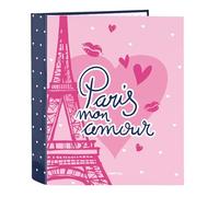 Safta Paris - Cartella a 4 anelli, ideale per bambini di diverse età, comoda e versatile, qualità e resistenza, 27 x 6 x 33 cm, colore: blu marino/rosa