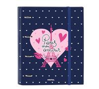 Safta Paris - Cartellina a 4 anelli, con 100 fogli A4, ideale per bambini di diverse età, comoda e versatile, qualità e resistenza, 27 x 3,5 x 32 cm, blu marino/rosa, Blu marino/rosa, Estándar, Casual