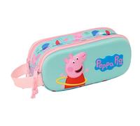 Safta Peppa Pig 3D - Astuccio doppio 3D, astuccio per bambini, ideale per bambini in età scolastica, comodo e versatile, qualità e resistenza, 21 x 6 x 8 cm, colore: verde/rosa, verde/rosa, Estándar,