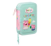 Safta Peppa Pig Ice Cream - Astuccio per scuola bambino, con 28 strumenti inclusi, ideale per bambini dai 5 ai 14 anni, versatile, resistenza, 12,5 x 4 x 19,5 cm, colore: rosa chiaro/verde menta