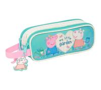 Safta Peppa Pig Pretty Flowers - Astuccio doppio per bambini, astuccio per bambini, ideale per bambini in età scolastica, comodo e versatile, qualità e resistenza, 21 x 6 x 8 cm, Menta/Giallo