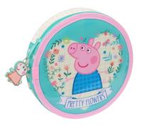 Safta PEPPA PIG PRETTY FLOWERS - Astuccio rotondo con 18 pezzi, facile da pulire, astuccio per bambini, ideale per bambini dai 5 ai 14 anni, comodo e versatile, qualità e resistenza, 21 x 3,5 cm,