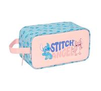 SAFTA | Portascarpe Medio Stitch Ohana, Organizer Scolastico con Cerniera y Maniglia Laterale, Scomparto Ampio per Scarpe o Abbigliamento Sportivo, Bambini, Blu e Rosa, Dimensioni 29x14x15 cm
