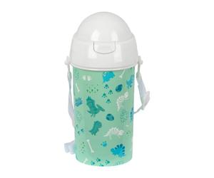 Safta PREESCOLAR DINO - Bottiglia di apertura automatica, con cannuccia, bottiglia d'acqua, senza BPA, con tracolla, comoda e leggera, 500 ml, 7,3 x 19,5 cm, Verde, M, Casual
