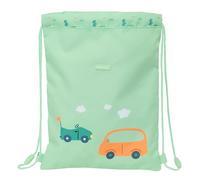 Safta Prescolastic Auto - Zaino a sacco piatto Junior, facile da pulire, zaino ideale per bambini di diverse età, comodo e versatile, qualità e resistenza, 26 x 1 x 34 cm, colore verde acqua, verde