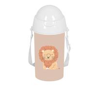 SAFTA PRESCUCOLAR LEON - Bottiglia di apertura automatica, con cannuccia, bottiglia d'acqua, senza BPA, con tracolla, comoda e leggera, 500 ml, 7.3 x 19.5 cm