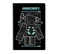 safta | Quaderno a spirale formato folio Minecraft Screen, 80 fogli, quadretti 4x4 mm con margine, carta 80 g/m², copertine rigide plastificate, spirale metallica 62 fori, dimensioni 21,5x1x31 cm