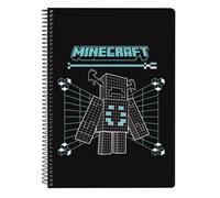 safta | Quaderno formato quarto Minecraft Screen, 80 fogli, quadretti 4x4 mm con margine, carta 80 g/m², copertine rigide plastificate, spirale metallica 42 fori, 2 design, dimensioni 15,5x1x22 cm