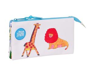 Safta Qualcosa de Jaime - Astuccio triplo, astuccio per bambini, ideale per bambini in età scolastica, comodo e versatile, qualità e resistenza, 22 x 3 x 12 cm, colore bianco, bianco, Estándar, Casual