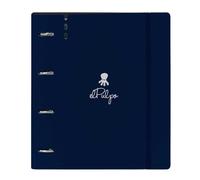 Safta - Raccoglitore raccoglitore A4 El Pulpo con 4 anelli rotondi da 35 mm, copertina in schiuma PP blu navy, ricarica 100 fogli a quadretti 5 x 5, 90 g/m², chiusura elastica, divisori e portapenne