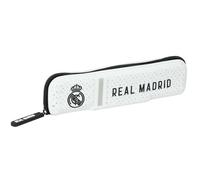 Safta Real Madrid 1ª attrezzatura 24/25 - Astuccio stretto in silicone, astuccio per bambini, ideale per bambini in età scolastica, comodo e versatile, 20 x 2 x 5,5 cm, colore: bianco/grigio