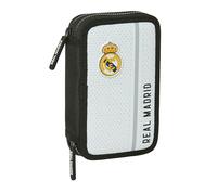 Safta Real Madrid 1ª EQUIPAZIONE 24/25 - Astuccio scolastico per bambini, con 28 utensili inclusi, ideale per bambini dai 5 ai 14 anni, comodo e versatile, 12,5 x 4 x 19,5 cm, colore: bianco/grigio,