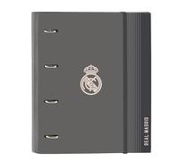 Safta Real Madrid 3ª attrezzatura 24/25 - Cartella 4 anelli da 35 cm con 100 fogli A4, ideale per bambini di diverse età, confortevole e versatile, qualità e resistenza, 27 x 3,5 x 32 cm, grigio, M,
