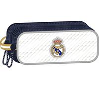 safta Real Madrid, astuccio doppio bambino, astuccio per bambini, ideale per bambini in età scolare, comodo e versatile, qualità e resistenza, 21 x 6 x 8 cm, colore bianco, bianco, Estándar, Casual
